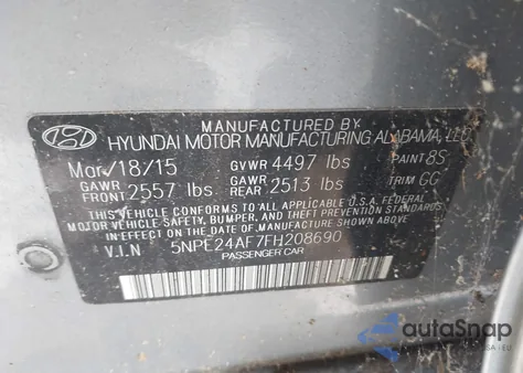 2015 Hyundai Sonata Se from USA, damaged, VIN 5NPE24AF7FH208690